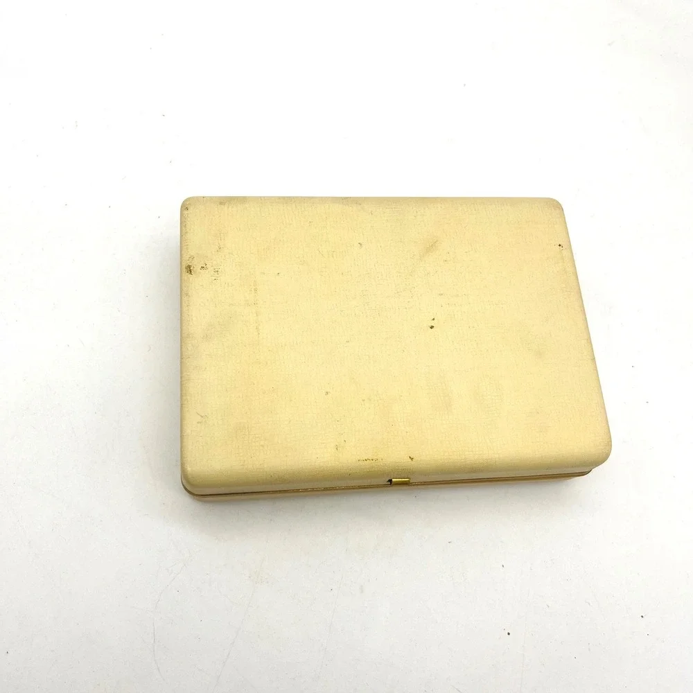 Vintage Cream Faux Leather Jewelry Box Purple Velvet Interior Gold Trim Ring Box